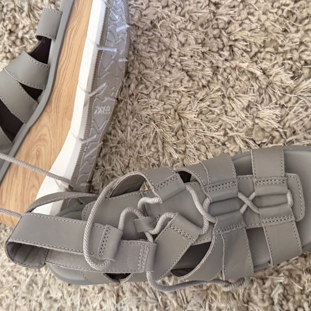 Sorel Grey Leather Espadrille Sandals